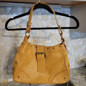 Golden Yellow Leather-like Purse, Ostrich Pattern